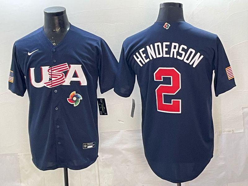 Men 2026 World Cub USA #2 Henderson Blue Nike MLB Jersey style 002